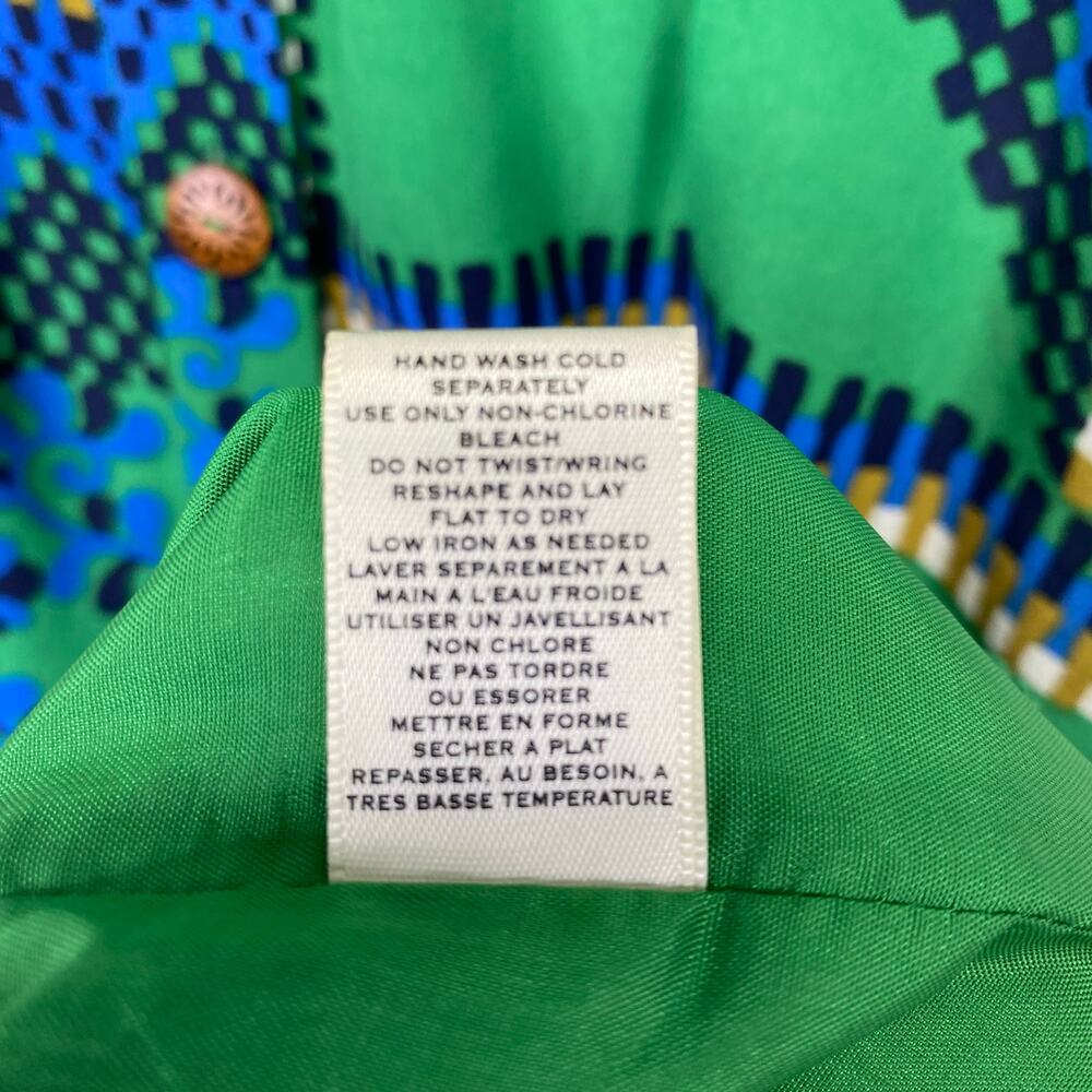 Anthropologie MOULINETTE SOEURS Silk Dress Green Blue Rainforest Morning Sz 2 - Picture 9 of 12